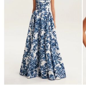 Floral Strapless Dress in Blue and White